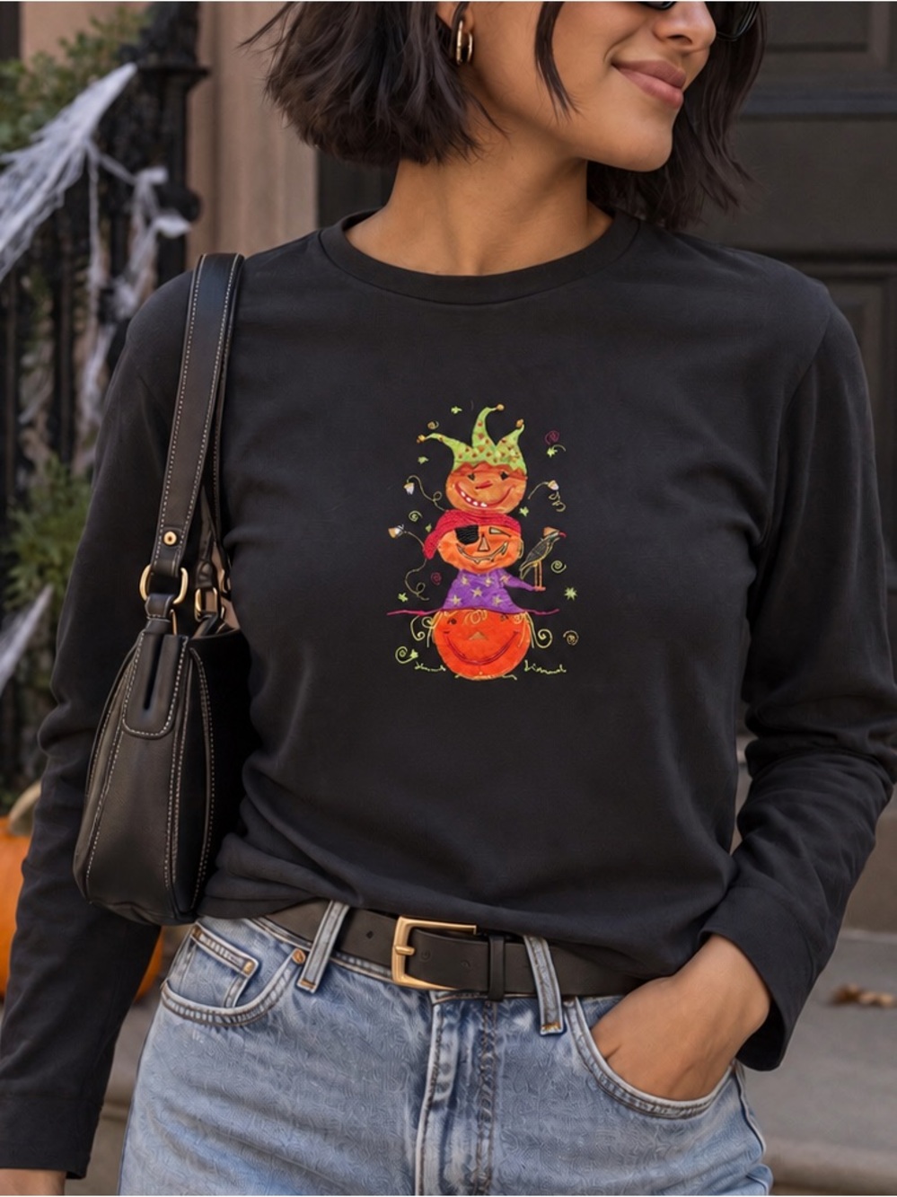Rare ✨ Vintage Y2K White Stag Halloween Embroidered Pumpkin T-Shirt